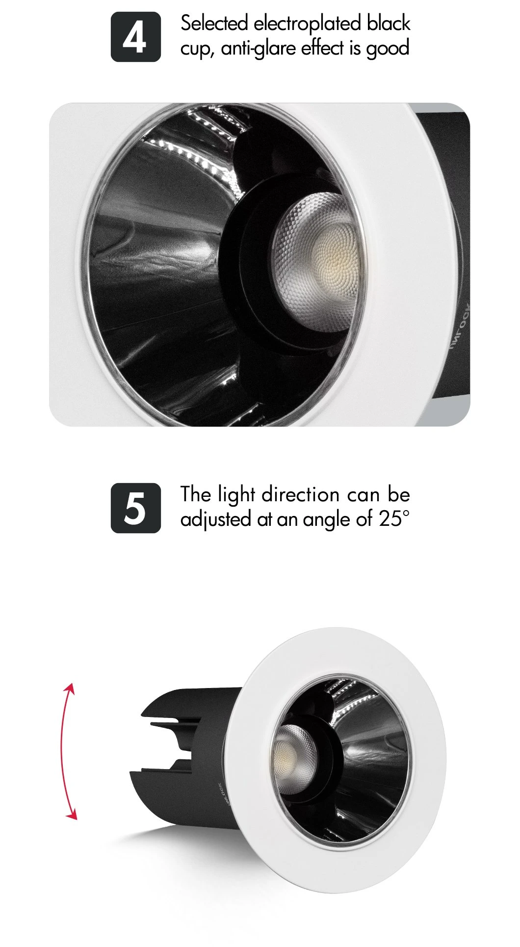 Widely Aplication Customized Design Mirror Black 12W 20W COB Degrees Anti-Glare LED Downlight